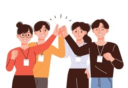 Business team members illustration. Office workers are giving high-fives.