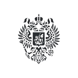 Double headed eagle icon. Coat of arms of Russia. Design element. Black and white vector illustration.