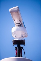 Open array radar radome on ferry boat. 