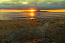 Sunrise Time at Takapuna Beach Auckland New Zealand - View to Rangitoto Island