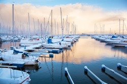 Winter view of a marina in Trondheim