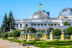 Panoramic view building of Ukrainian Parliament Verhovna Rada in Kiev
