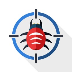 Bug target icon with long shadow on white background
