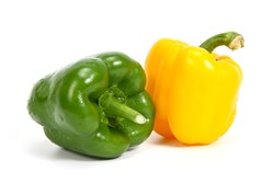 Green and yellow Fresh bell pepper [capsicum]  isolated on white background.