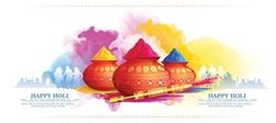 Happy Holi Festival Of Colors Illustration Of Colorful Gulal For Holi, In Hindi Holi Hain Meaning Its Holi 