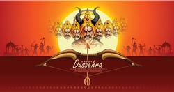 Happy Dussehra illustration of Lord Rama killing Ravana in Dussehra,Vijayadashami