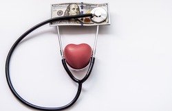 Stethoscope, red heart, Money, Saving money for medical concept,heart disease