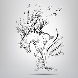 A horse with a mane of branches. Vector illustration