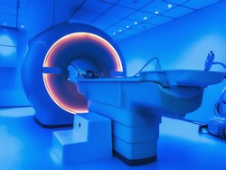MRI - Magnetic resonance tomography imaging scan device in blue color.