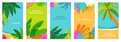 Vector set of social media stories design templates, backgrounds with copy space for text - summer landscape - background for banner, greeting card, poster and advertising - summer vacation concept  