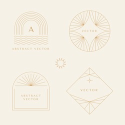 Vector set of linear frames and borders - abstract design elements for decoration or logo design templates in modern minimalist style with copy space for text