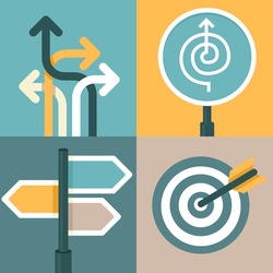 Vector abstract strategy concepts in flat style - business signs and icons