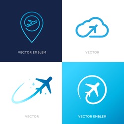 Vector logo design templates for airlines, airplane tickets, travel agencies - planes and emblems