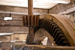 Old wooden gears in an old water mill