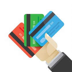 Businessman hand holding multi colored credit cards. Idea - Business credit, investment and savings, Online shopping and banking, E-commerce etc.