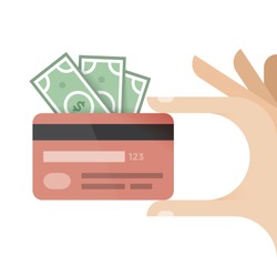 Human hand holding credit card and money - dollars.
Idea - Mobile payment, Online shopping and banking, Savings and pension.