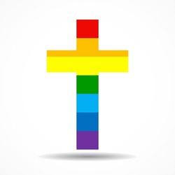 Cross in rainbow flag, symbol LGBT. Vector Illustration