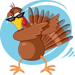 
Funny Turkey Ready for Celebration Vector Cartoon. Dabbing turkey exercising party dance for the holidays
