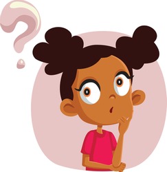 Little Girl Having Many Questions Vector Cartoon. Funny child wondering looking for answers
