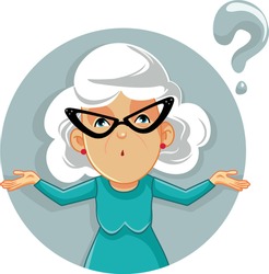 Funny Granny Shrugging Vector Cartoon Illustration. Senor lady raising shoulders feeling concerned
