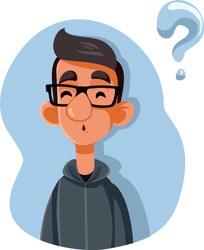 Puzzled Teenager Asking Questions Vector Cartoon. Funny teenager thinking and questioning what he knows
