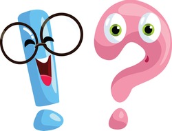 Question Sign and Exclamation Mark Cartoon Characters. Interrogation sign and exclamation point interacting for educational purposes
