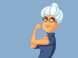 Strong and Healthy Senior Woman Flexing Muscles. Healthy energetic old woman feeling confident and empowered 
