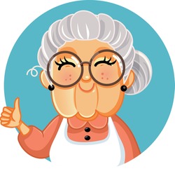 Happy Grandma Making Appreciation Gesture Vector Illustration. Positive optimistic successful granny holding thumbs up for approval
