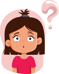 
Little Girl Having Questions Vector Cartoon Character. Student thinking to solve a problem on a quiz test
