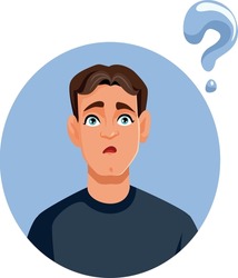 Confused Young Man Looking for an Answer Vector Cartoon. Perplexed guy feeling unsure and surprised

