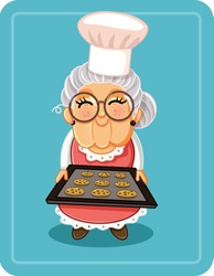 Grandma Baking Chocolate Chips Cookies Vector Illustration - Vector  illustration a cute granny with a tray of sweets 
