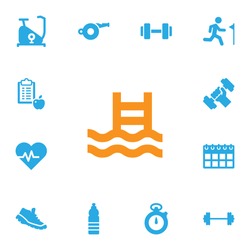 Set Of 13 Fitness Icons Set.Collection Of Running, Date, Timer And Other Elements.