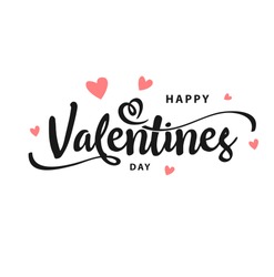 Happy Valentines Day typography poster with handwritten calligraphy text, isolated on white background. Vector Illustration - Vector