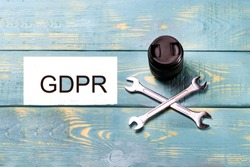 GDPR - LENS and flash behind the caption Data Protection . Cyber security and privacy