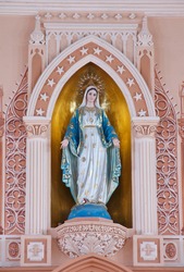 Virgin Mary Statue in Roman Catholic Church at Chanthaburi Province, Thailand. (The Cathedral of the Immaculate Conception)