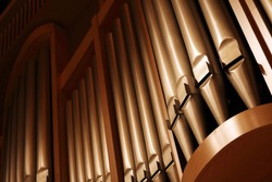 Detail veiw of pipe organ. 