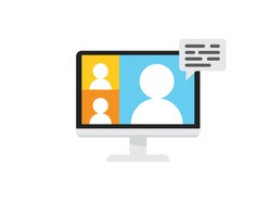 Video conference meeting in computer screen. Remote work. Group video call vector illustration icon.