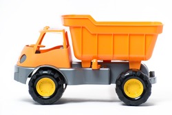 A large plastic toy truck isolated on white background