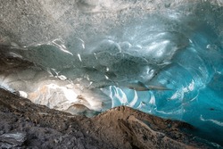 A natural cave below Aletsch glacier in Switzerland