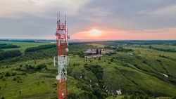 Telecommunication tower 5G, Wireless Antenna connection system of communication systems in countryside.