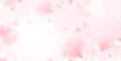 Petals of pink rose spa background. Realistic flying sakura cherry flower petals elements for romantic banner design.
