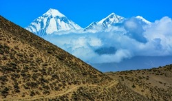 Nice view on Dhaulagiri mountain from Mustang area in Himalaya.