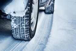 Closeup of car tires in winter 