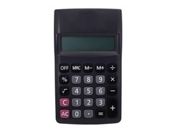 Black Calculator Through used on white isolated background with clipping path.