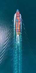 webinar banner, Aerial portrait view of smart cargo ship with contrail in the ocean sea ship carrying container from custom container depot go to ocean concept freight shipping by ship  forwarder mast