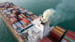 Smoke exhaust gas emissions from cargo lagre ship ,Marine diesel engine exhaust gas from combustion.