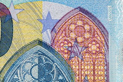 Close up macro detail of EURO money banknotes, detail photo of EURO. World money concept, inflation and economy concept