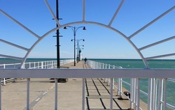 Framed view of pier at Lakeview Park, Oshawa, Ontario, Canada