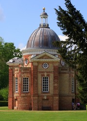 Wrest Park, Silcoe, 2022.  The Archer Pavilion with its stunning interior makes it the focal point of the gardens, it is an oval building with a domed roof overlooking a long lake.