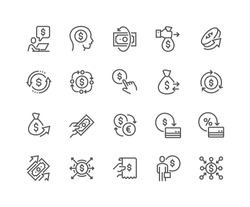 Simple Set of Money Movement Related Vector Line Icons. 
Contains such Icons as Investment, Send Money, Mass Pay and more.
Editable Stroke. 48x48 Pixel Perfect.
